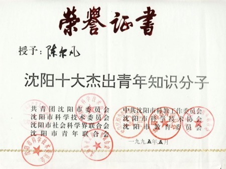 1995年沈阳十大杰出青年知识分子